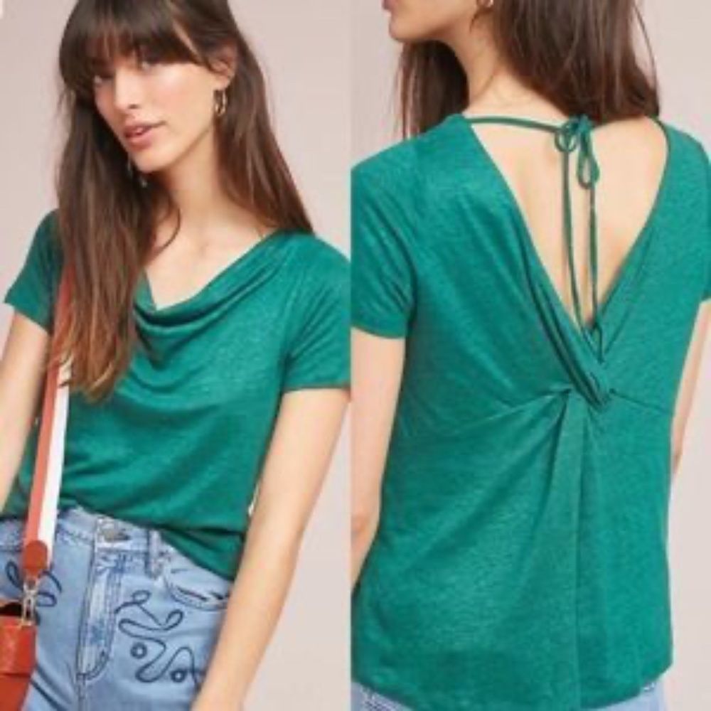 Maeve Anthropologie Draped Front Horizon Linen Top Twist Open Back XL